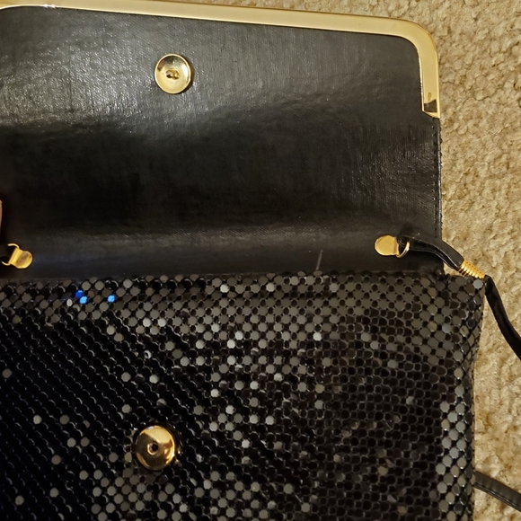 Black Mesh Chainmail Evening Clutch Glam Purse Handbag Shoulderbag Crossbody - Picture 6 of 7